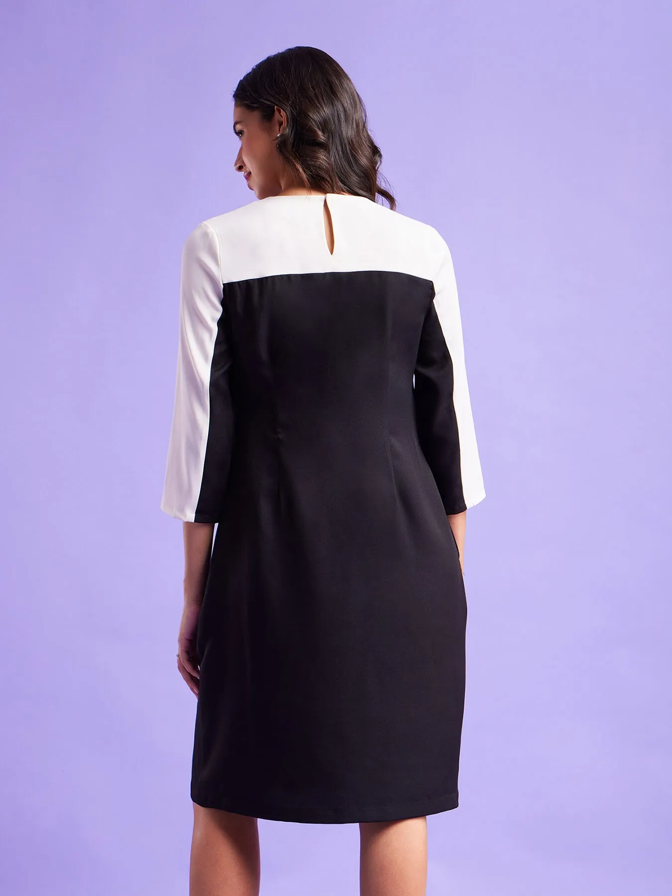 Colour Block Shift Dress - Black And White