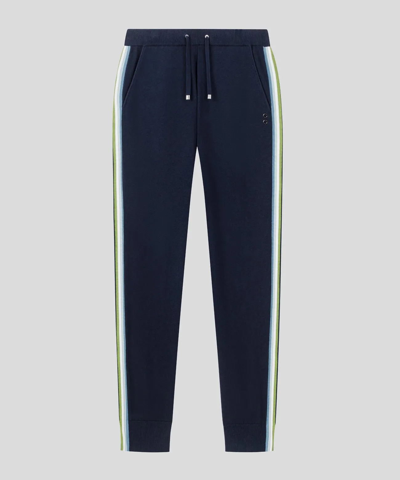 Cotton Cashmere Pants w. Side Stripes: Navy/Green