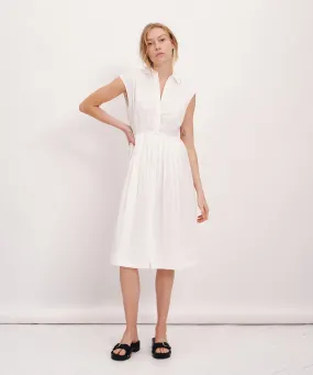 Cotton Voile Sleeveless Shirt Dress - White