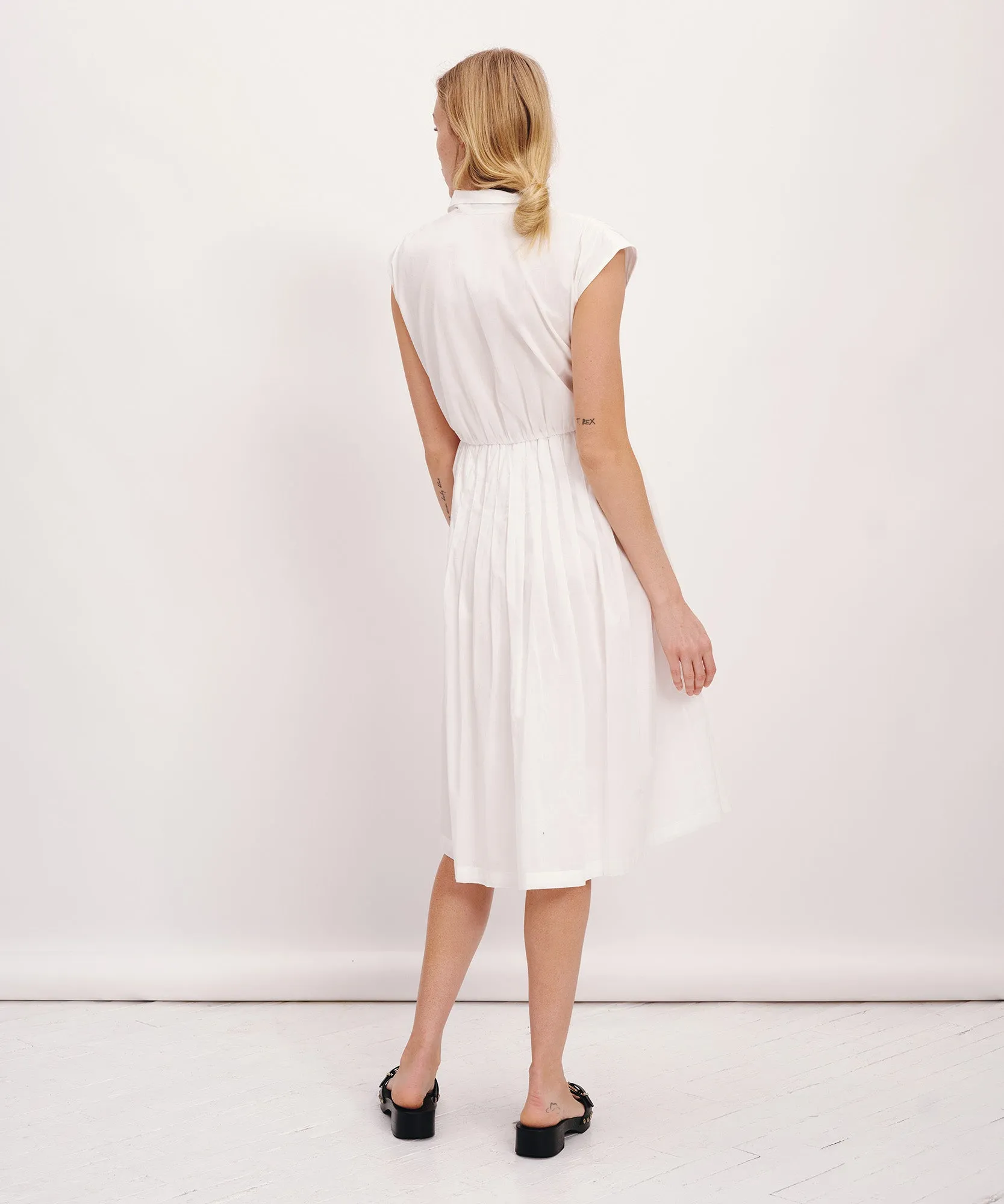 Cotton Voile Sleeveless Shirt Dress - White