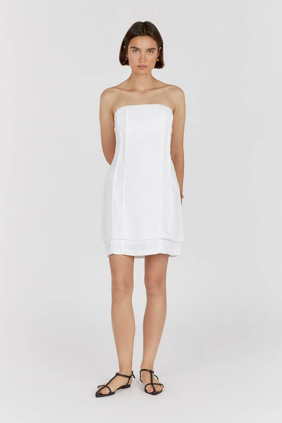 DULCE WHITE LINEN MINI DRESS