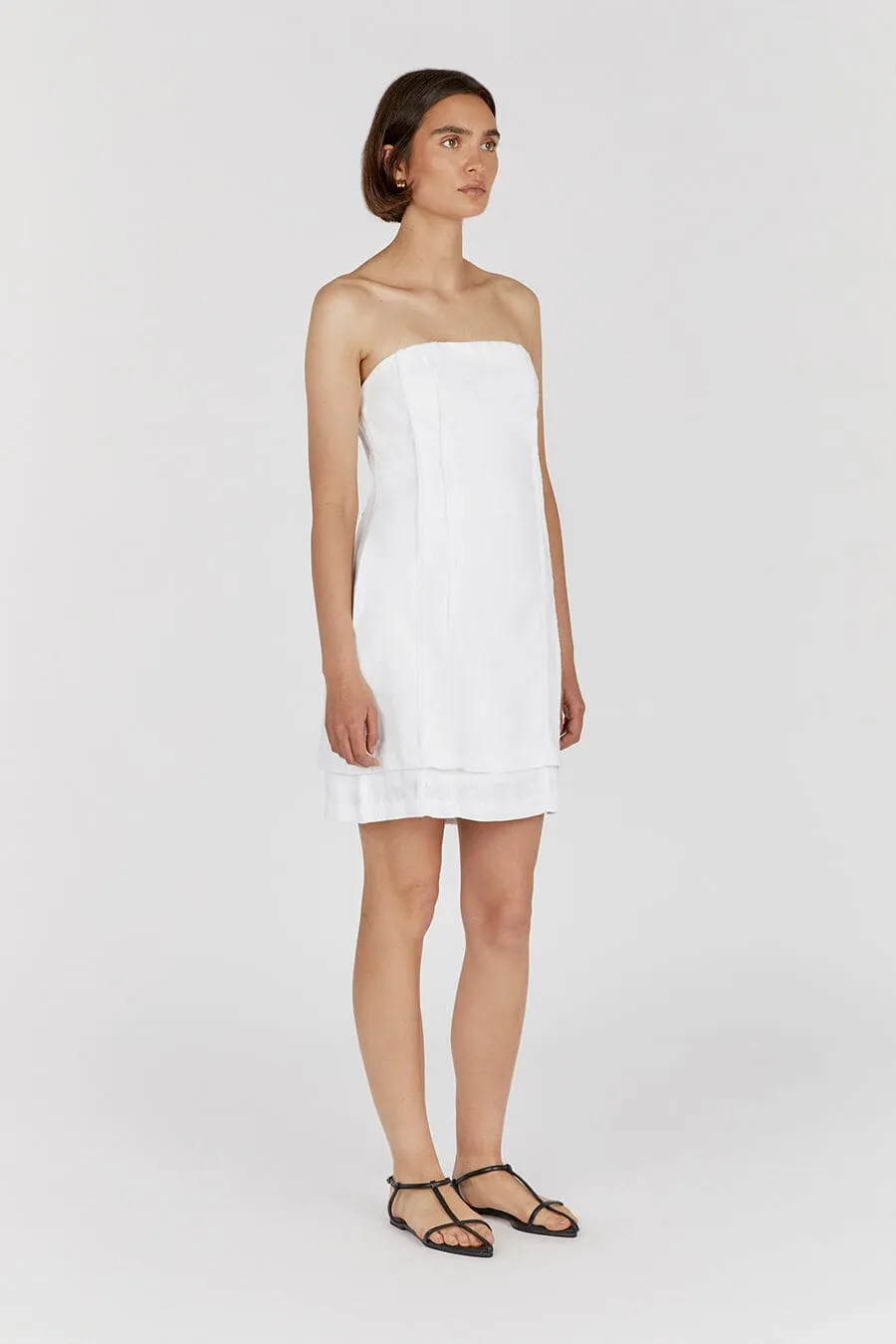 DULCE WHITE LINEN MINI DRESS