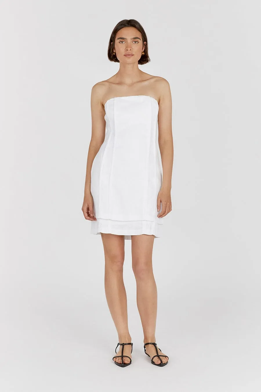 DULCE WHITE LINEN MINI DRESS