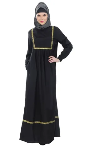 Everyday wear gold trims detail casual abaya dress