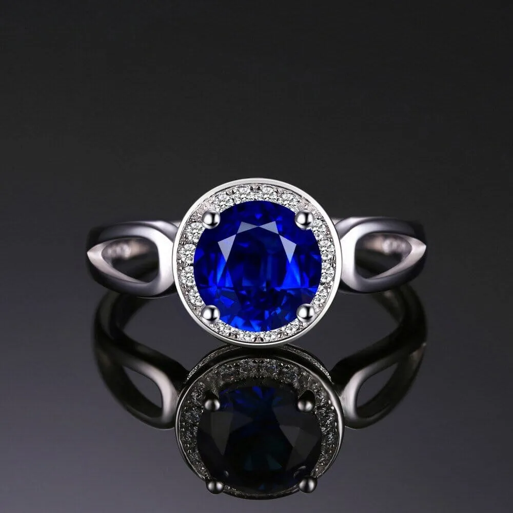 Fashion 1.8ct Created Blue Sapphire Halo Ring - 925 Sterling Silver