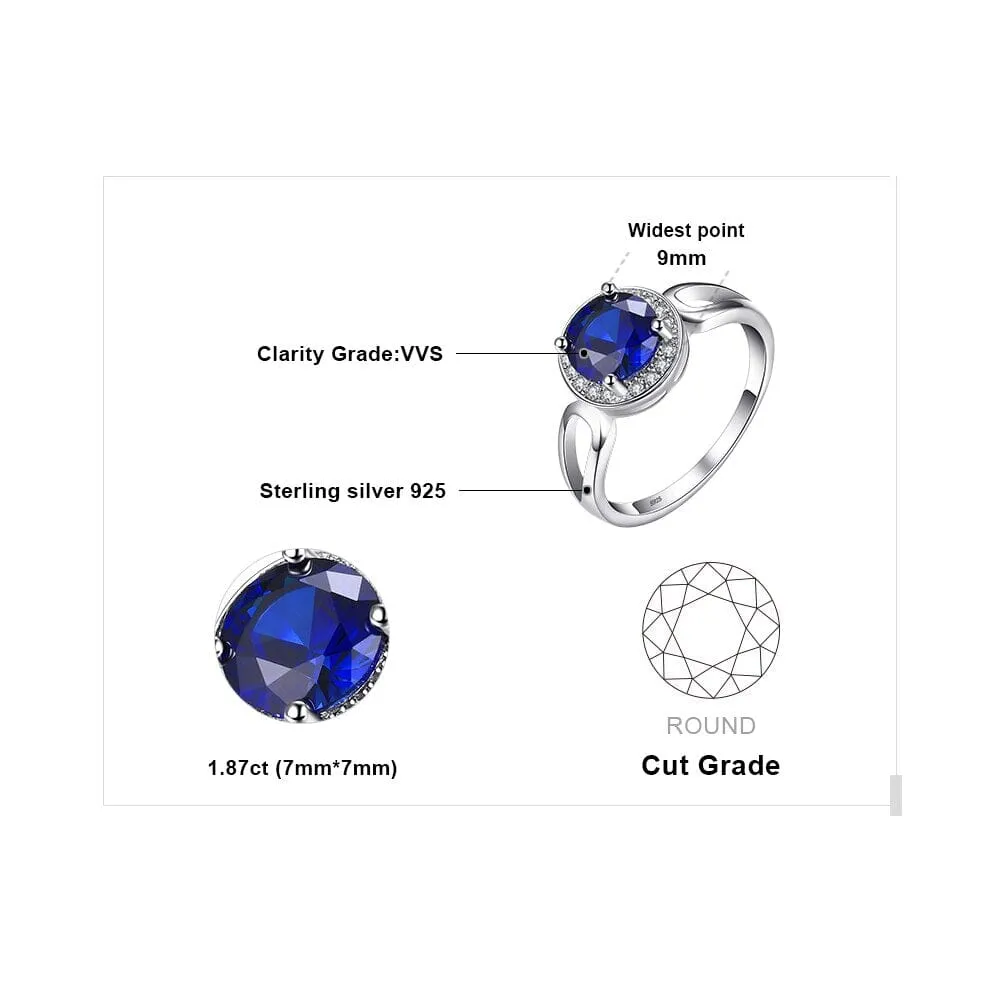 Fashion 1.8ct Created Blue Sapphire Halo Ring - 925 Sterling Silver