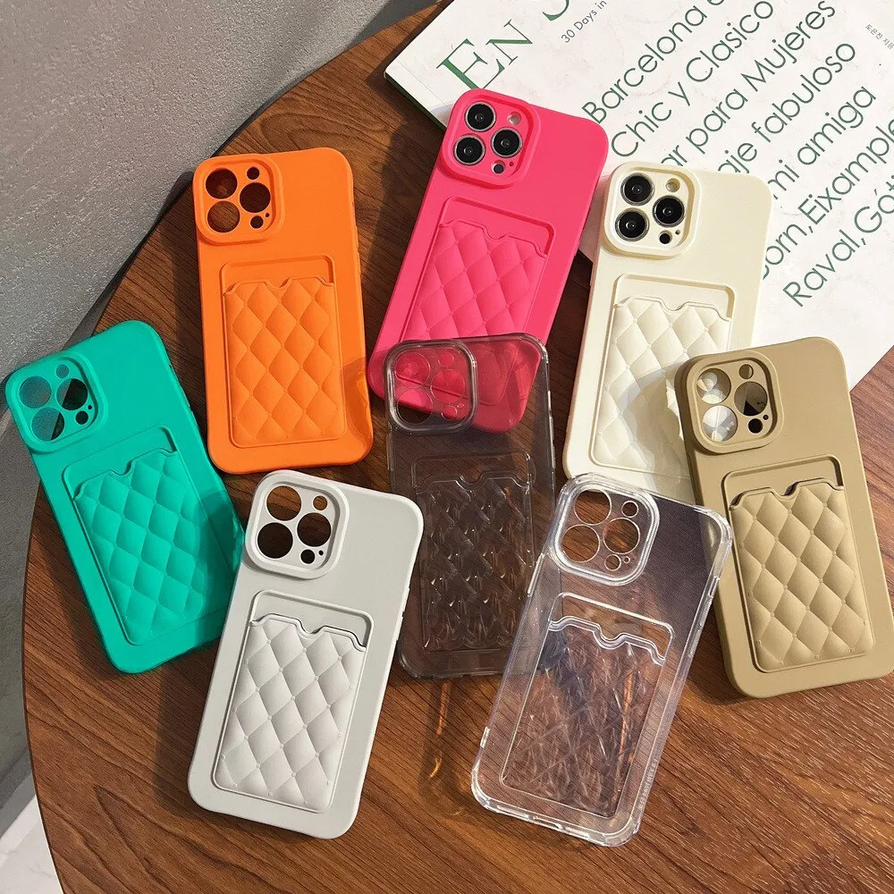 Fashion Candy Colour Card Holder Phone Case For iPhone