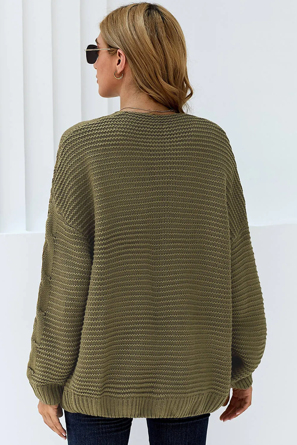 Fashion Olive Chunky Wide Long Sleeve Knit Cardigan