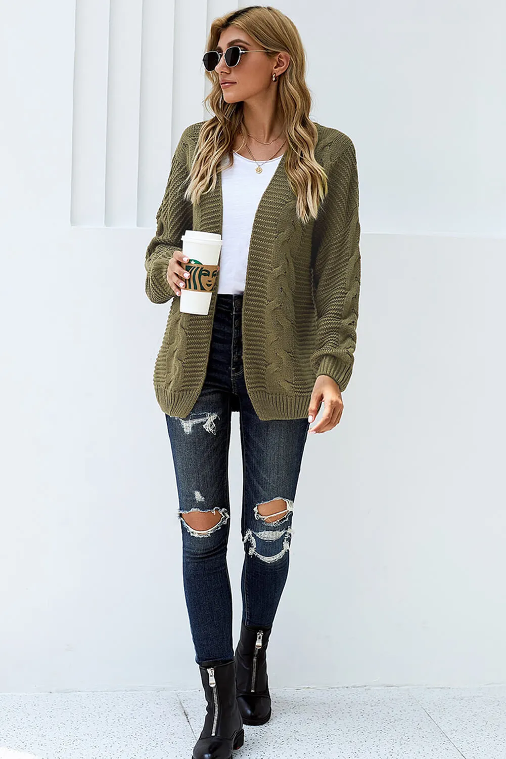 Fashion Olive Chunky Wide Long Sleeve Knit Cardigan