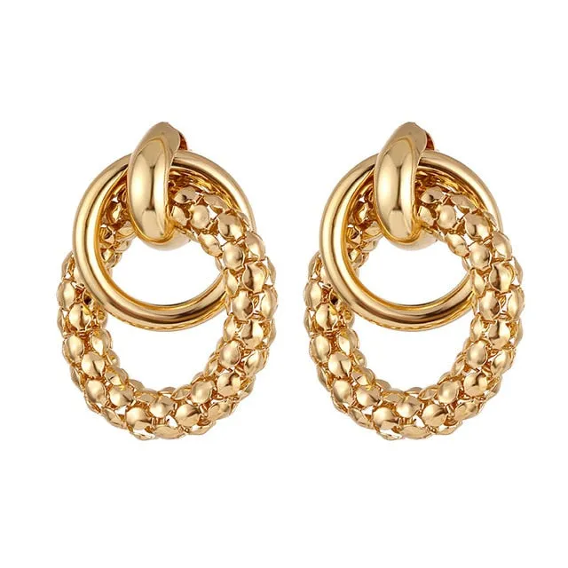 Fashion Vintage Big Geometric Statement Gold Metal Drop Earrings