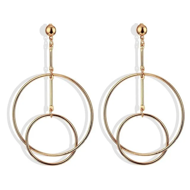 Fashion Vintage Big Geometric Statement Gold Metal Drop Earrings