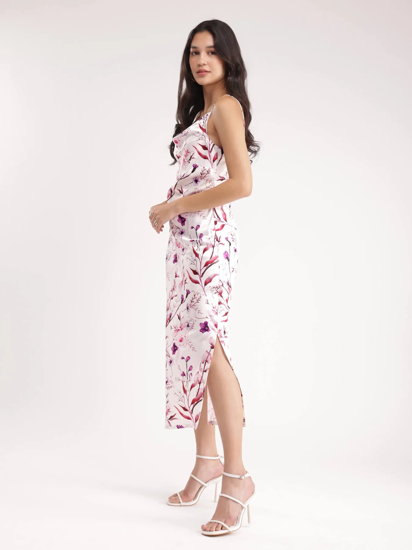 Floral Slip Dress - White And Purple