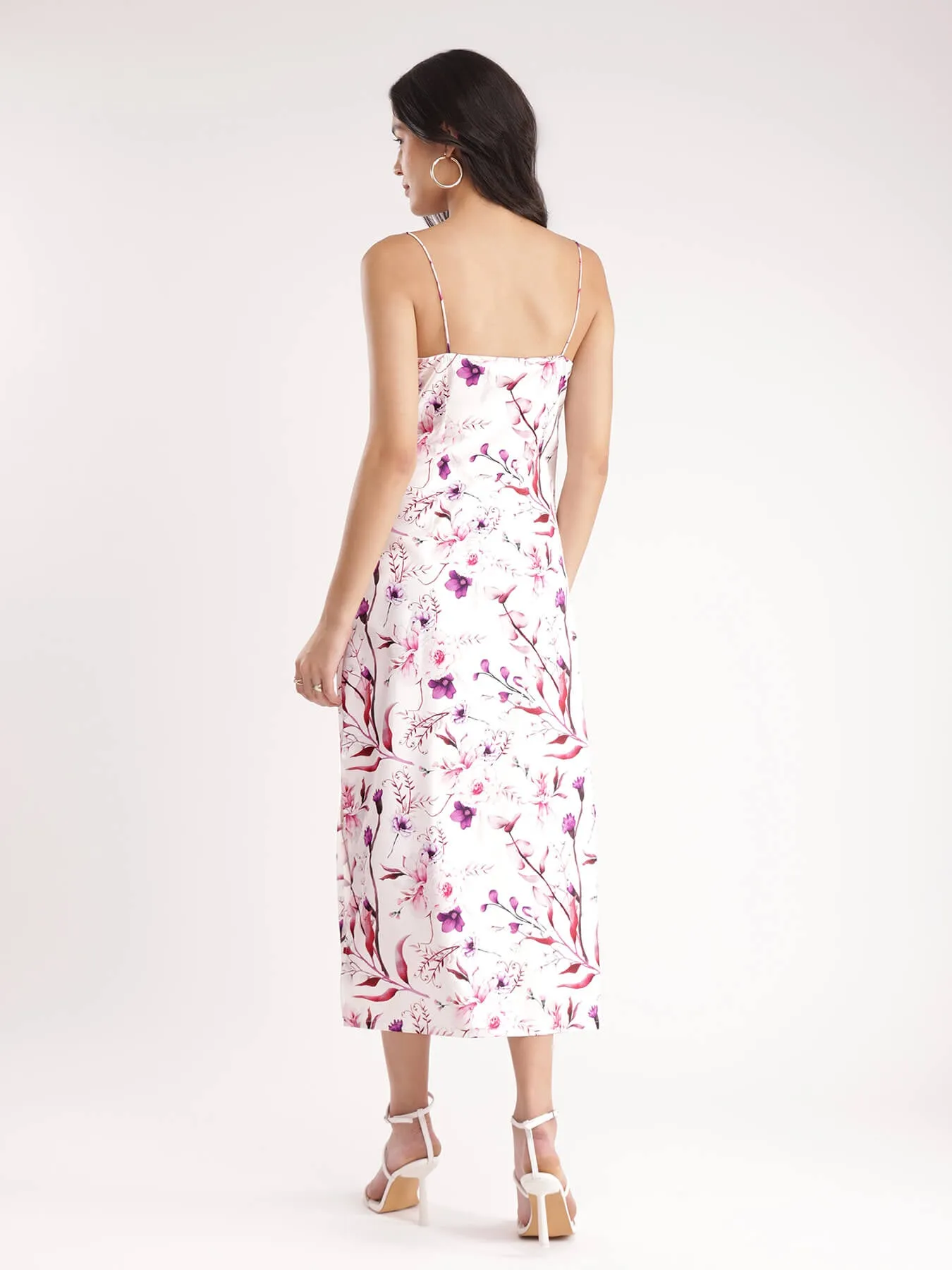 Floral Slip Dress - White And Purple