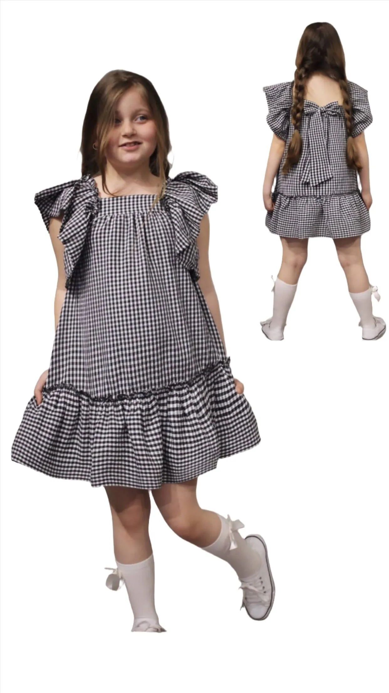 Flutter Sleeve Girl's Dress, Summer Seersucker Style Dress