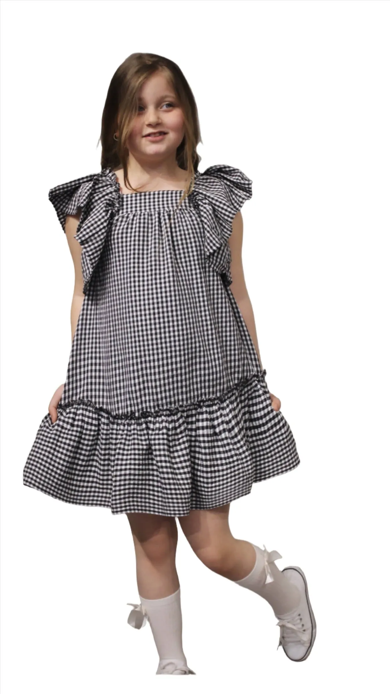 Flutter Sleeve Girl's Dress, Summer Seersucker Style Dress