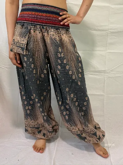 Handwoven Elephant Print Cotton Harem Pants