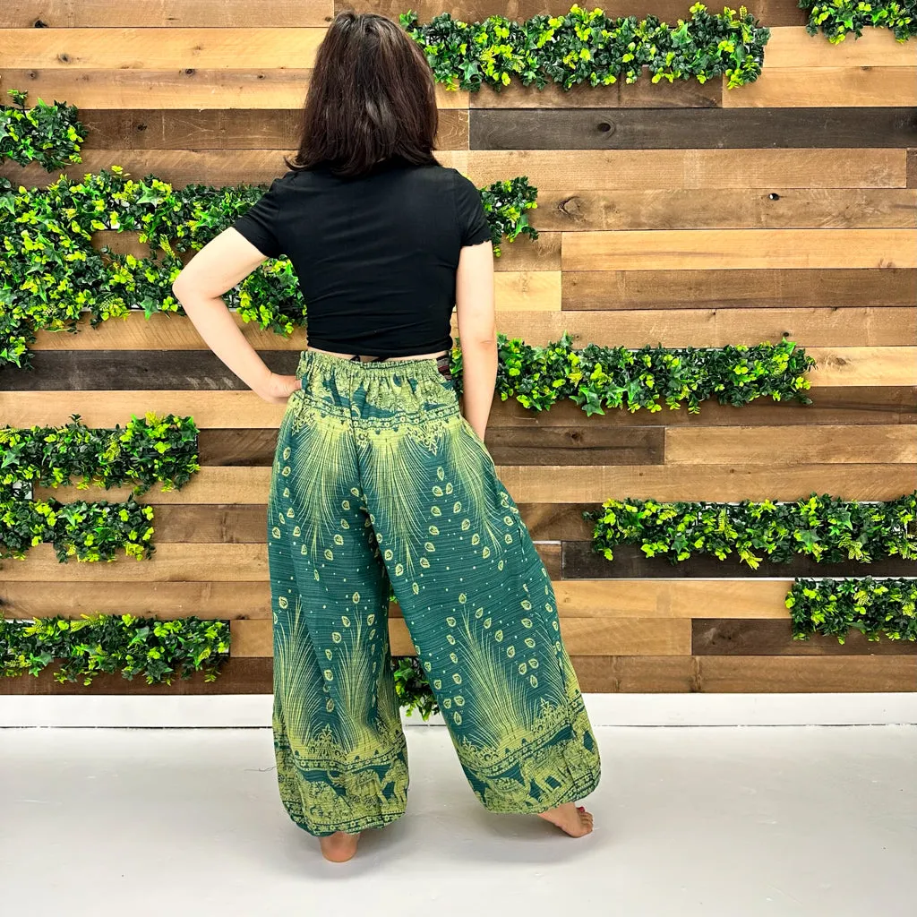 Handwoven Elephant Print Cotton Harem Pants