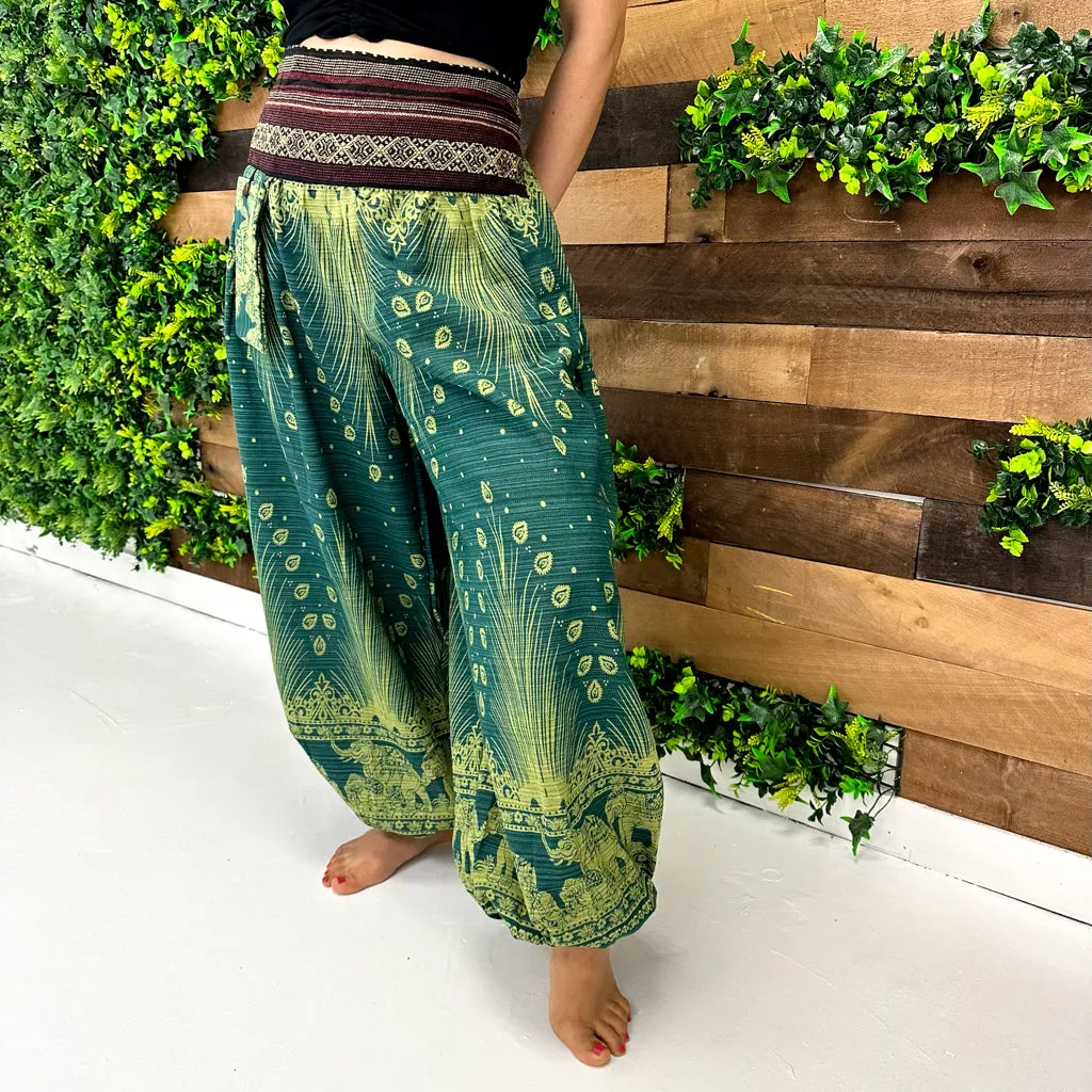 Handwoven Elephant Print Cotton Harem Pants