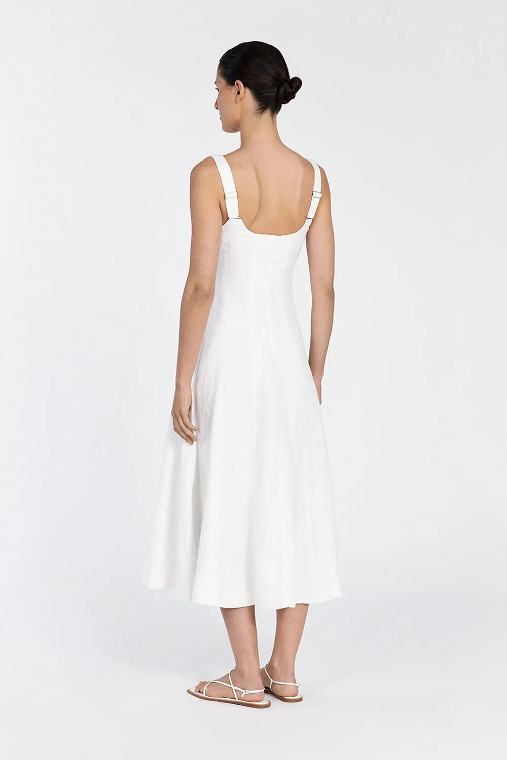 HARRIET WHITE LINEN MIDI DRESS