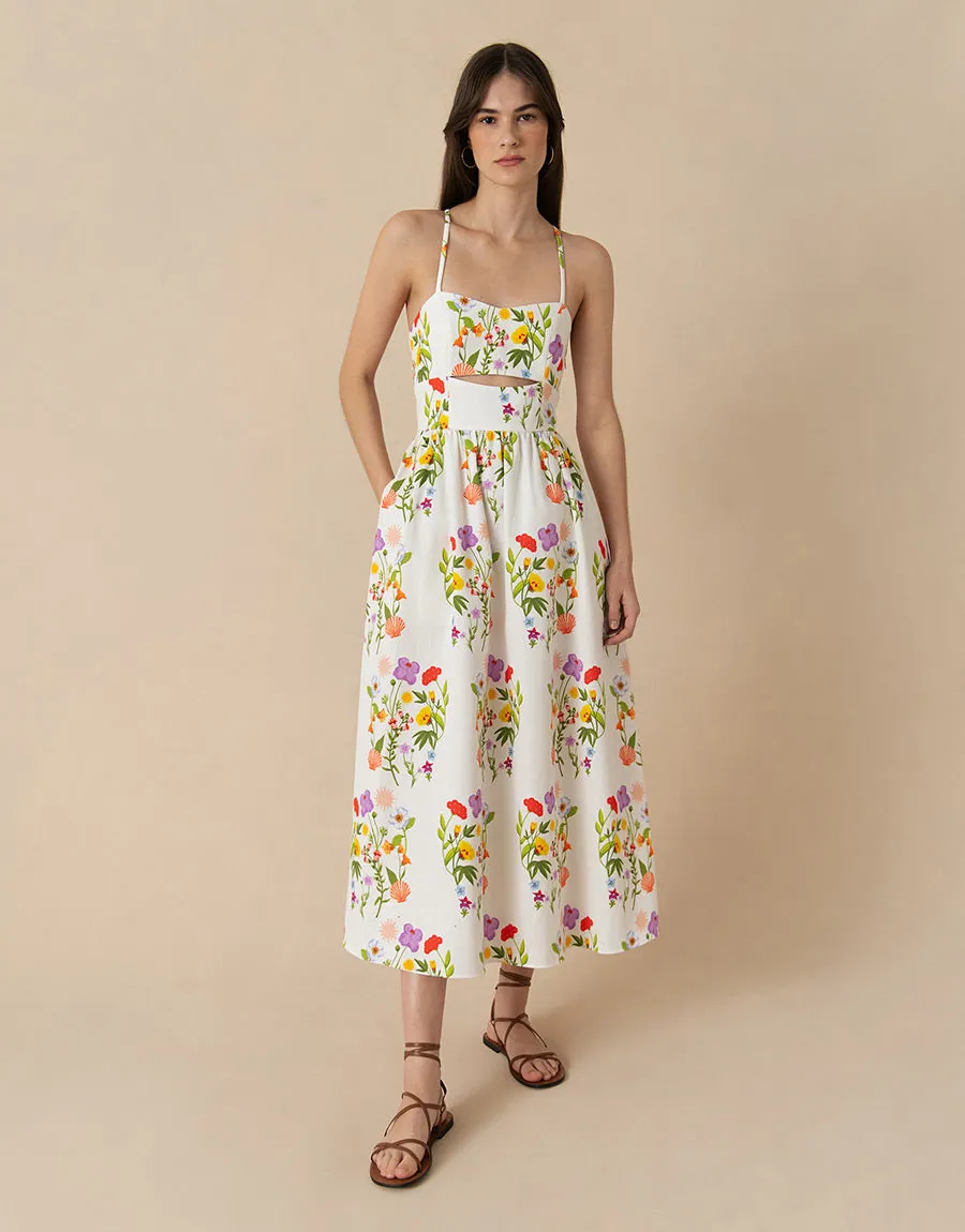 Jordan Pique Midi Dress - Terrazzo Flower White - SALE