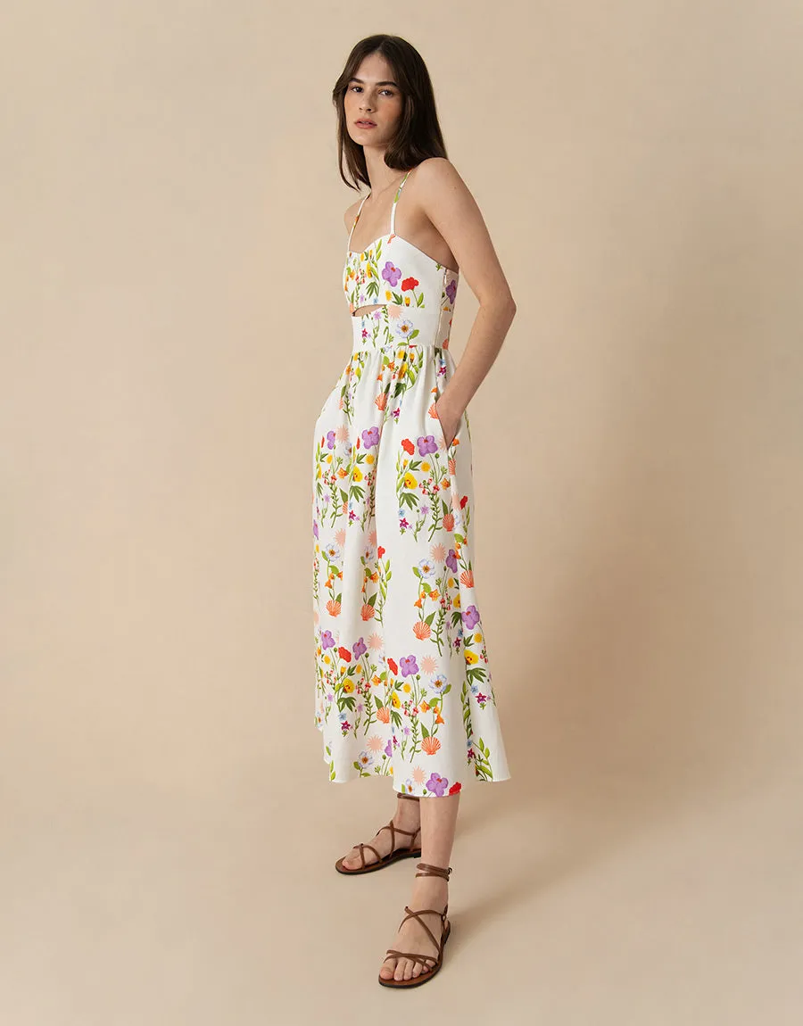 Jordan Pique Midi Dress - Terrazzo Flower White - SALE