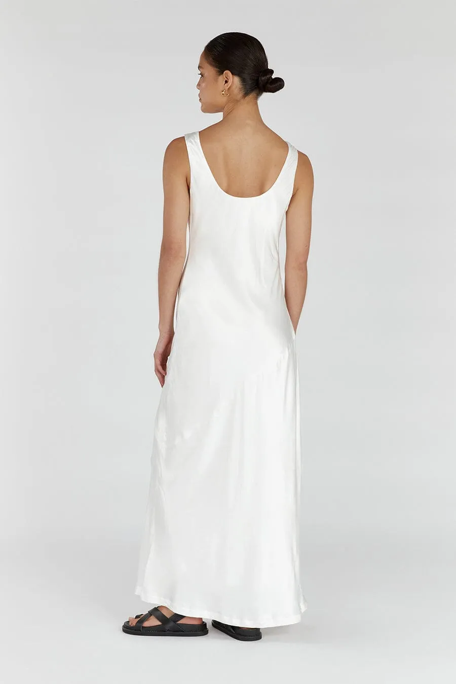 LEA SATIN WHITE SCOOP MAXI DRESS