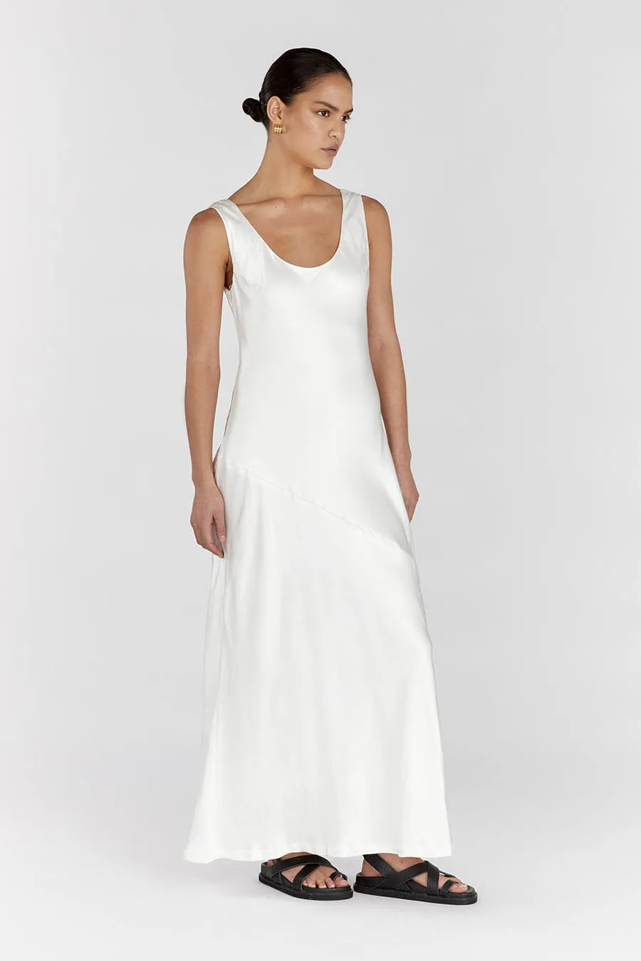 LEA SATIN WHITE SCOOP MAXI DRESS