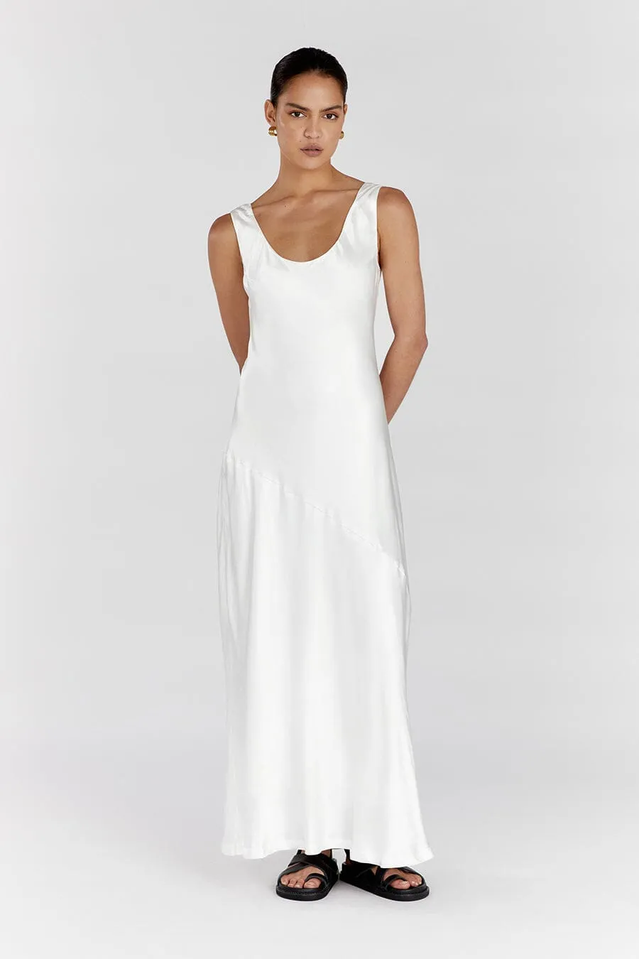 LEA SATIN WHITE SCOOP MAXI DRESS