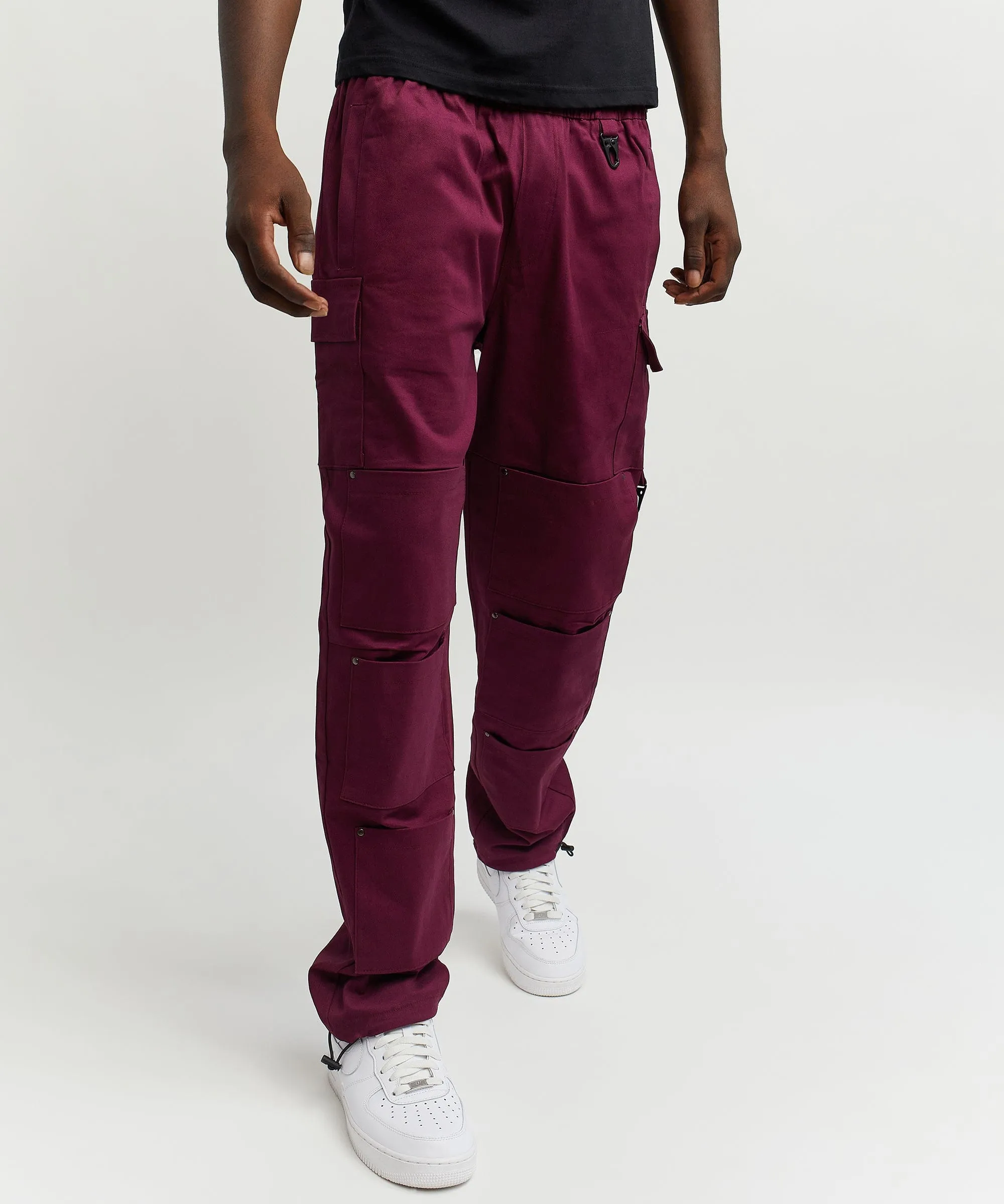 Luther Cotton Utility Multi Pocket Pants - Burgundy