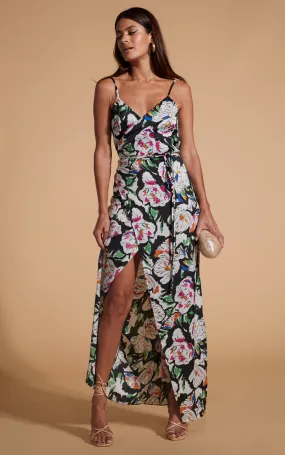 Mariah Wrap Dress In White & Black Floral