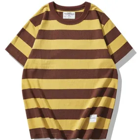 Men's Casual Retro Striped Round Neck Short Sleeve T-Shirt