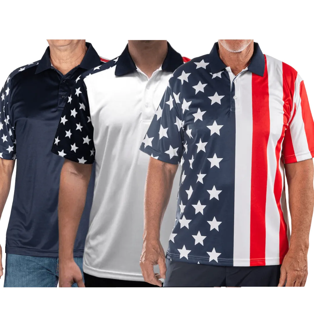 Men's Patriotic Performance Polo Bundle of 3 Shirts