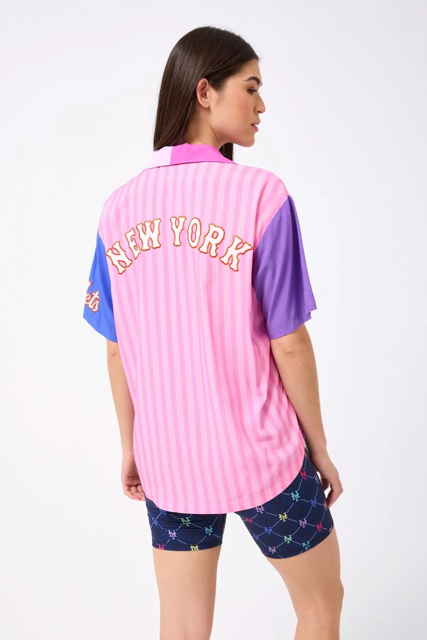 Mets Short Sleeve Colorblock Button Down in Fashion Colors