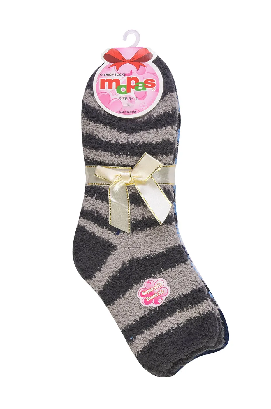 MOPAS LADIES PLUSH SOFT SOCKS (30301_STRIPE3)