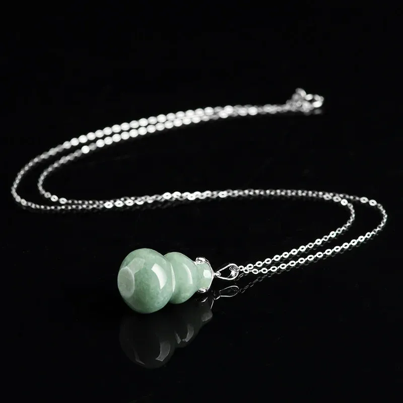 Natural  Jadeite gourd Pendant S925 silver inlay fashion Women's