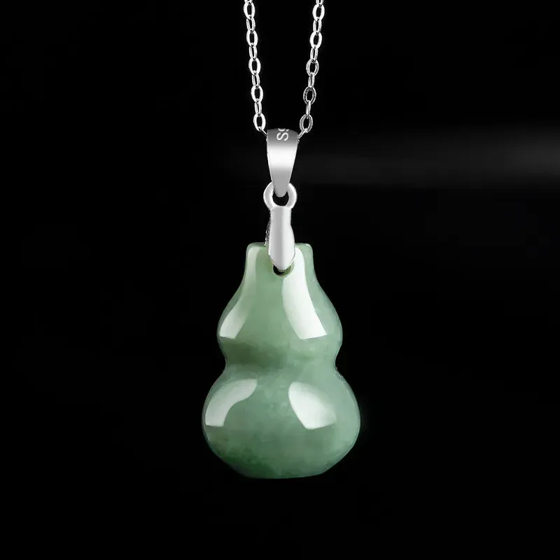 Natural  Jadeite gourd Pendant S925 silver inlay fashion Women's