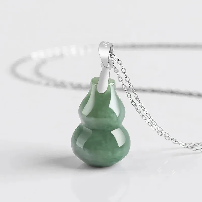 Natural  Jadeite gourd Pendant S925 silver inlay fashion Women's