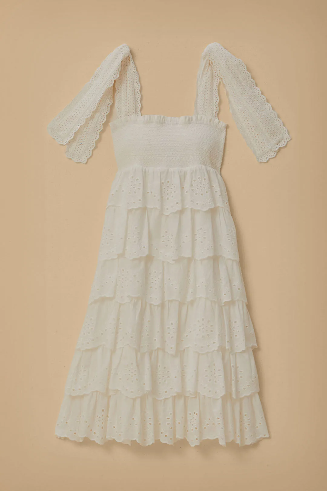 Off-White Embroidered Ruffle Midi Dress