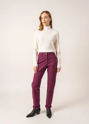 Patricia straight pants - elasticated waist, in stretch cotton (PRUNE)