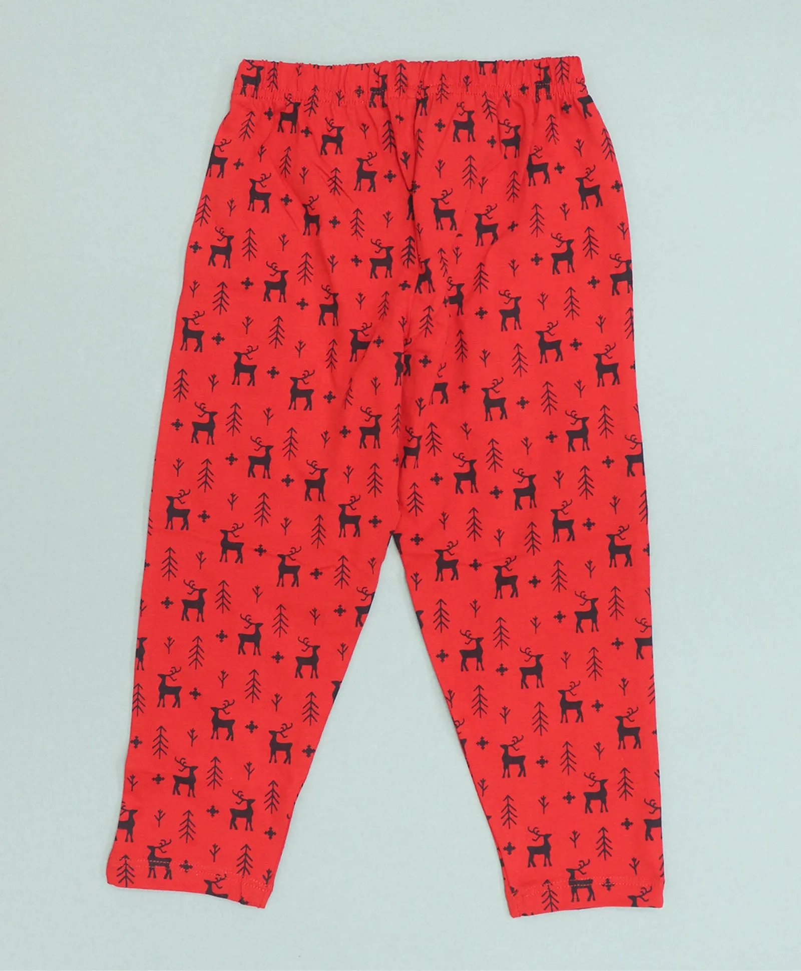 Reindeer Pattern Cotton Knit Full Length Printed Lounge Pants