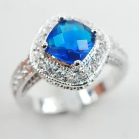 Sapphire Blue Crystal Zircon Fashion Ring - 925 Sterling Silver