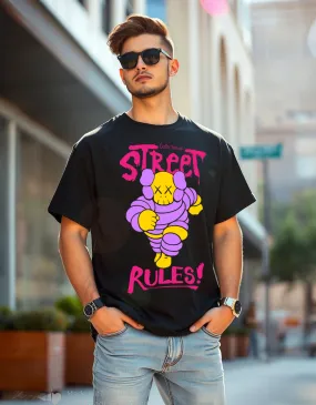 Street Rules Black Oversized Front Graphic Printed Tshirt