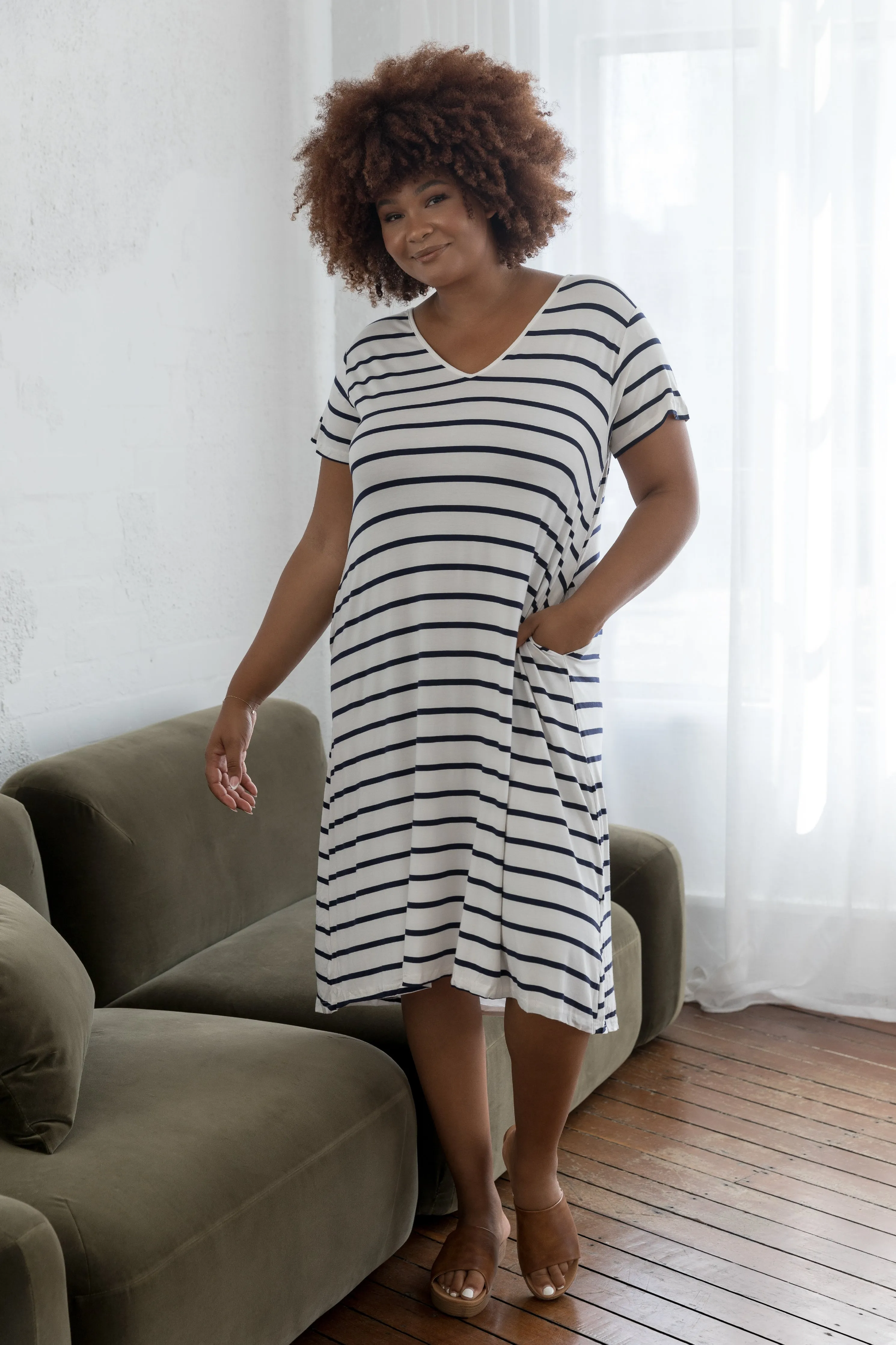 T-Shirt Dress in Navy/White Stripe