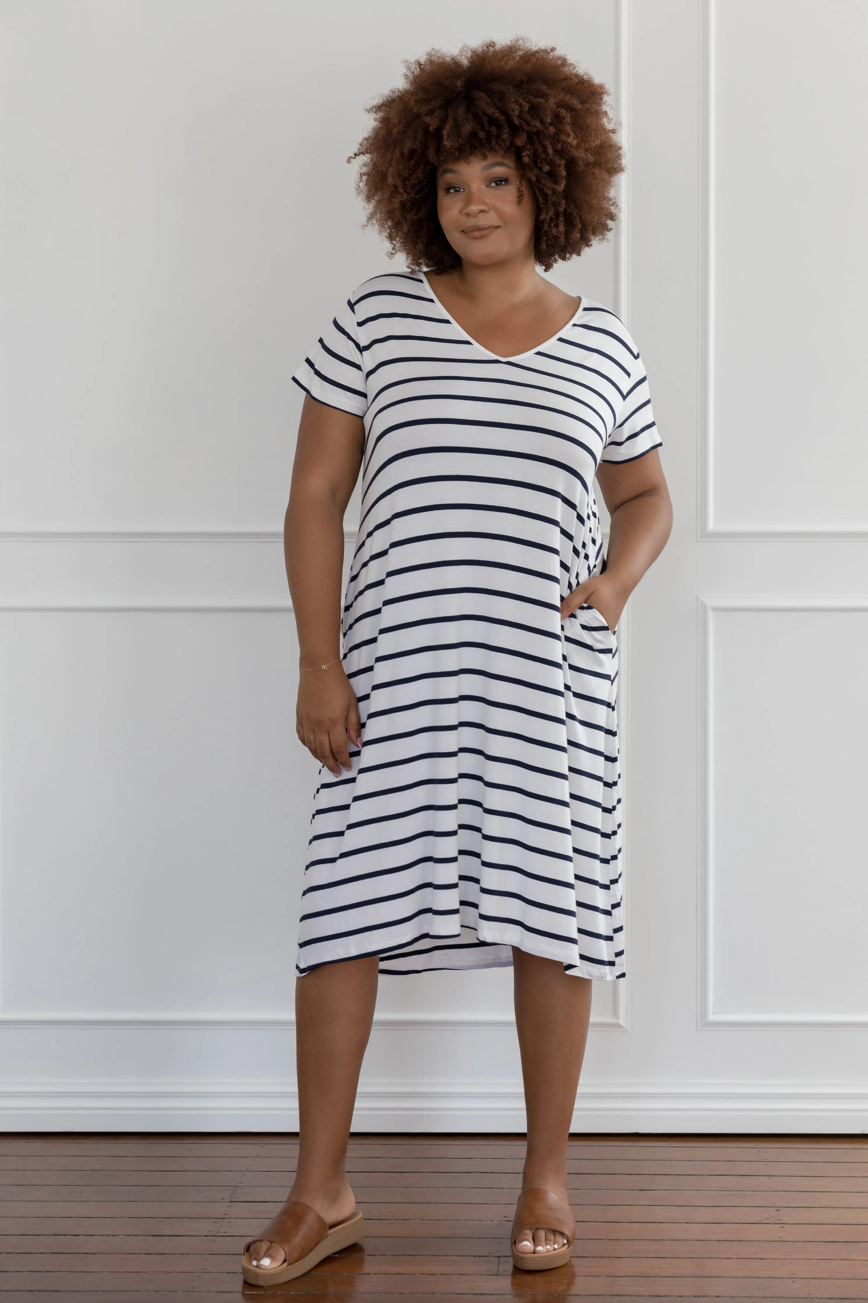 T-Shirt Dress in Navy/White Stripe