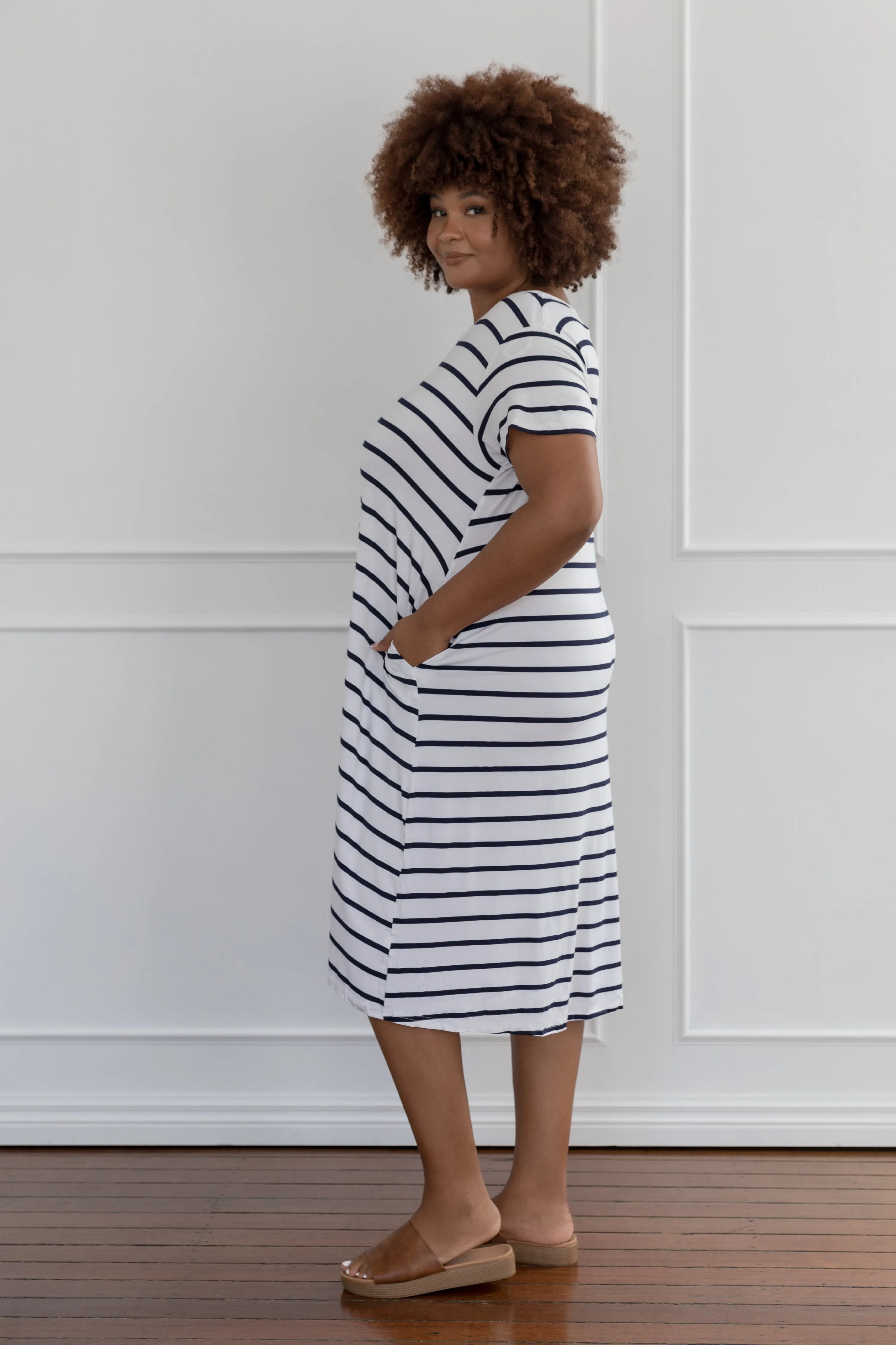 T-Shirt Dress in Navy/White Stripe