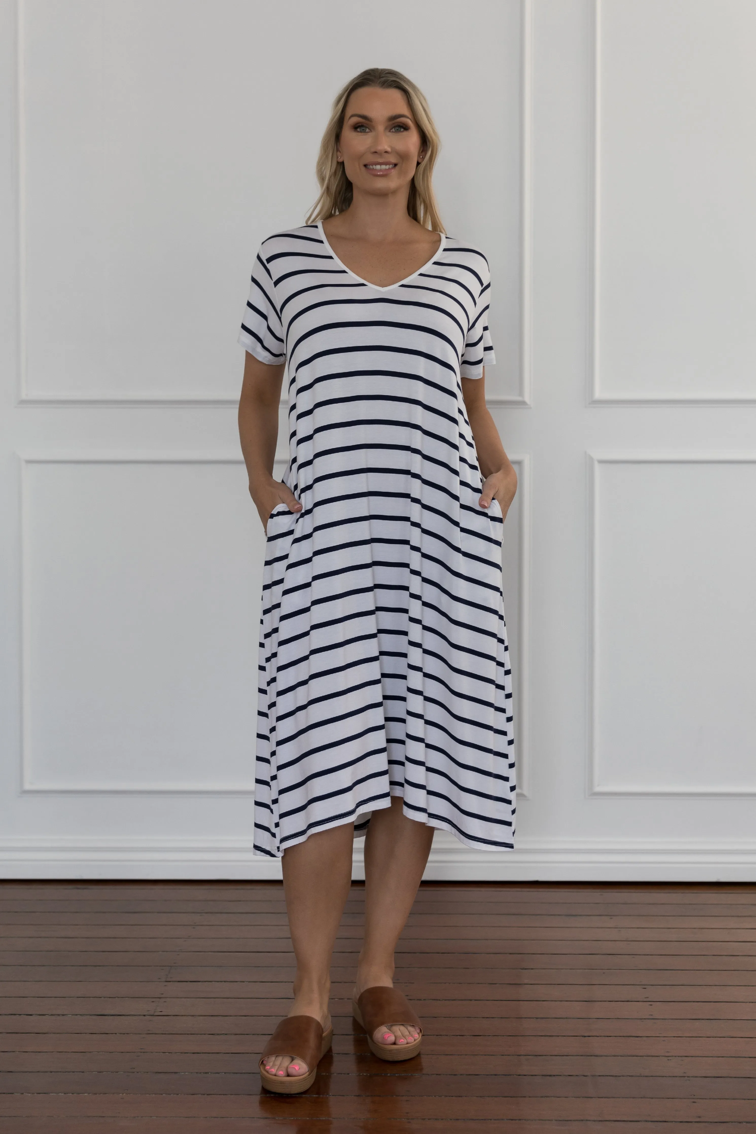 T-Shirt Dress in Navy/White Stripe