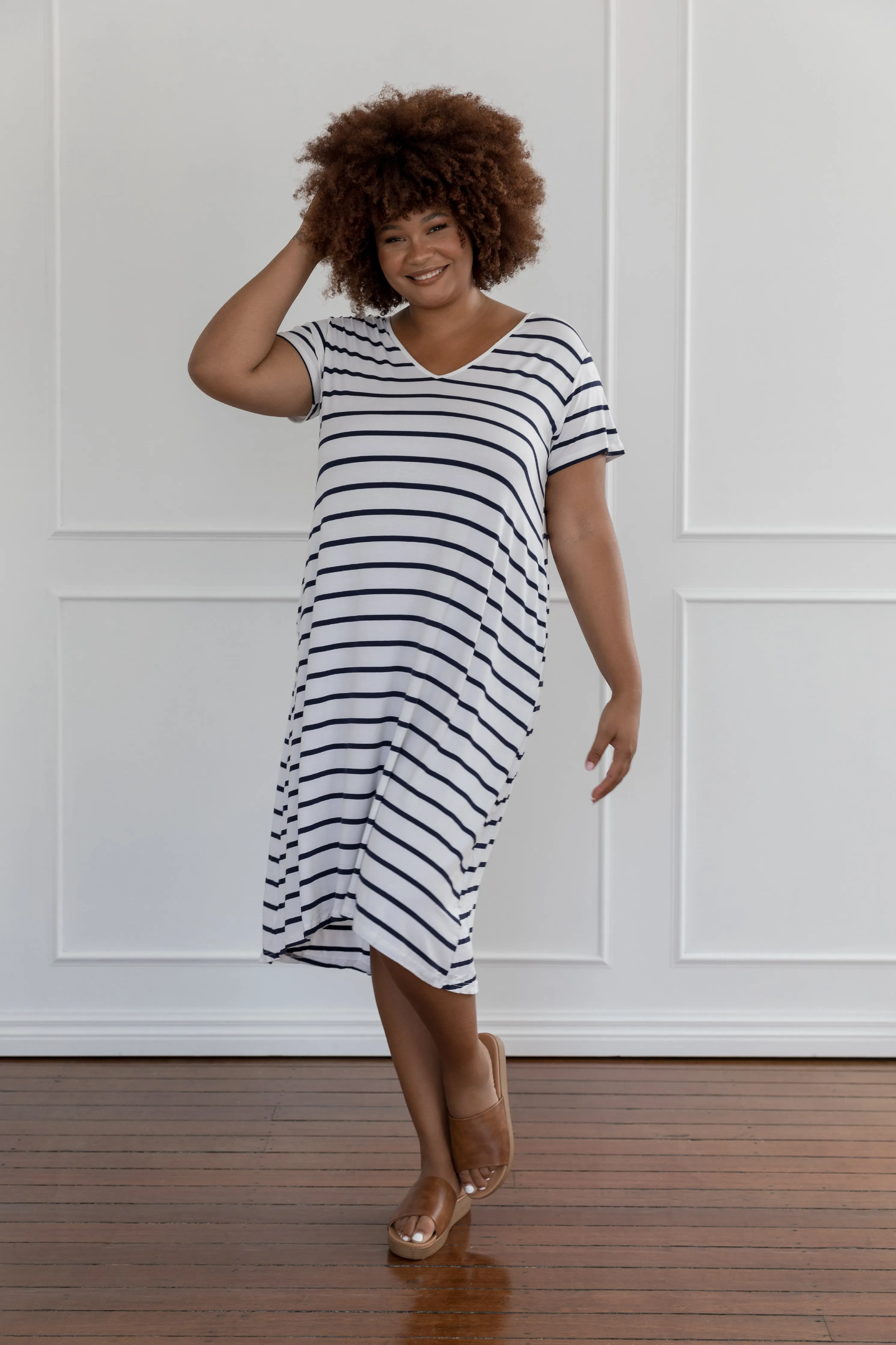 T-Shirt Dress in Navy/White Stripe