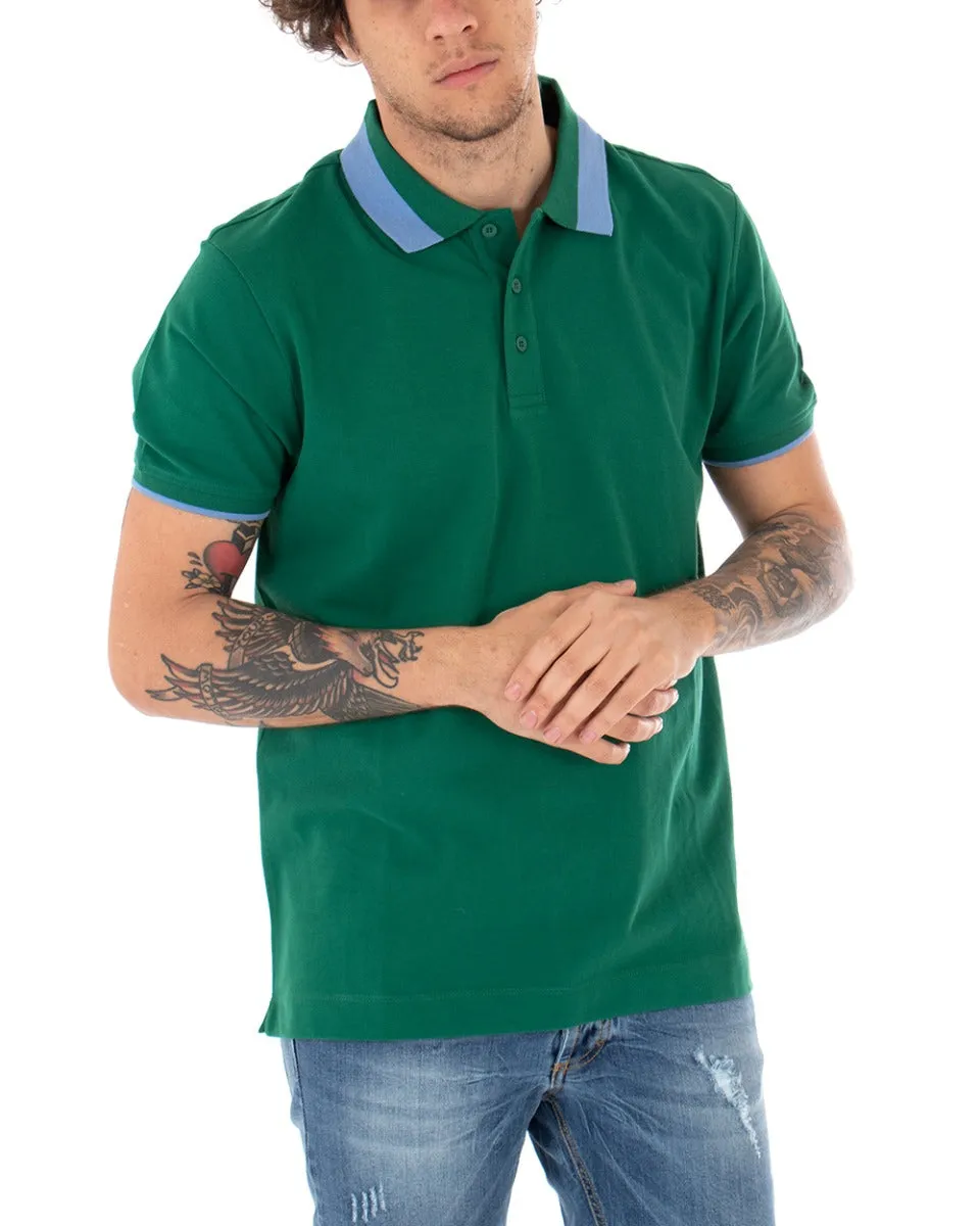 T-shirt Uomo Polo Invicta Piquet Logo Colletto Casual Bottoni Verde GIOSAL