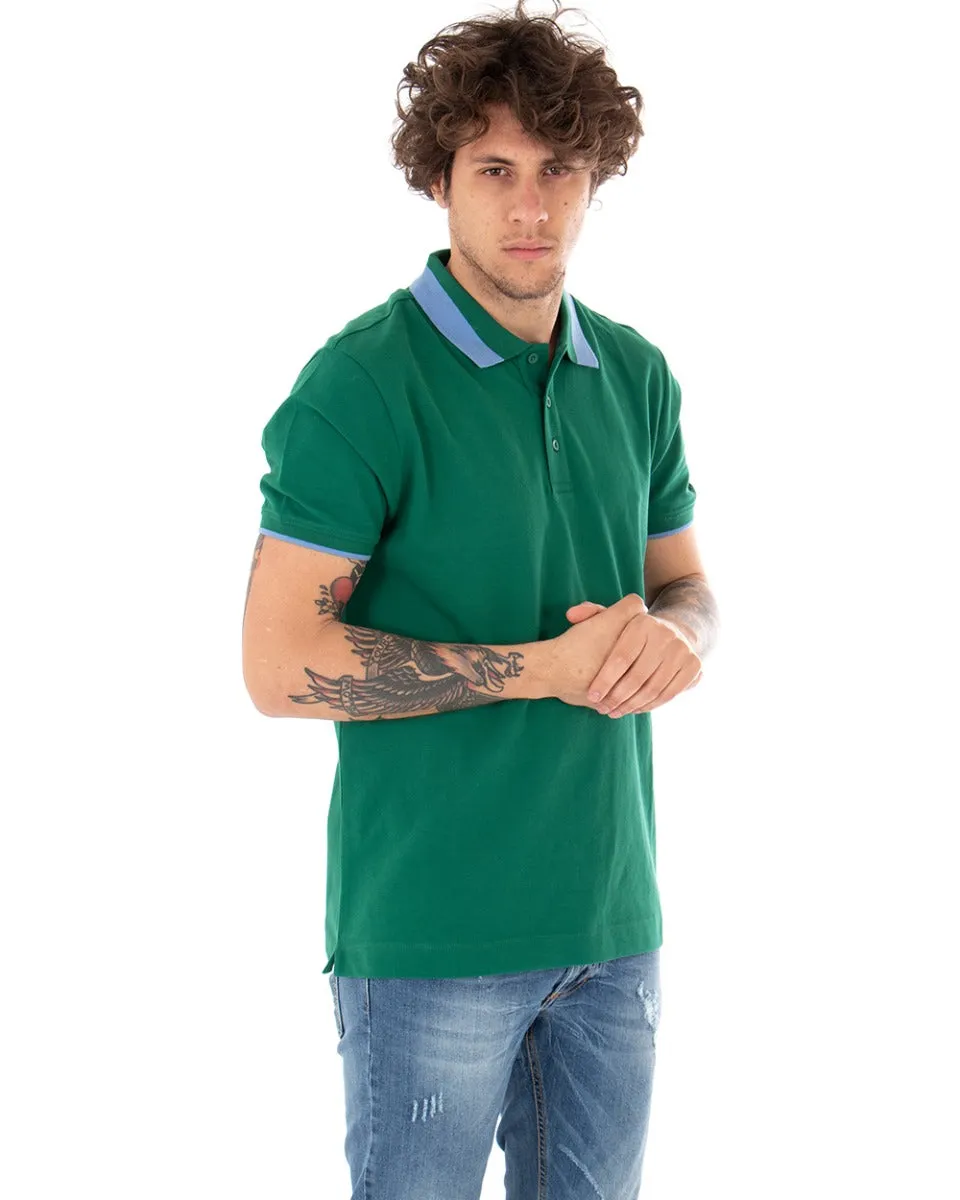 T-shirt Uomo Polo Invicta Piquet Logo Colletto Casual Bottoni Verde GIOSAL