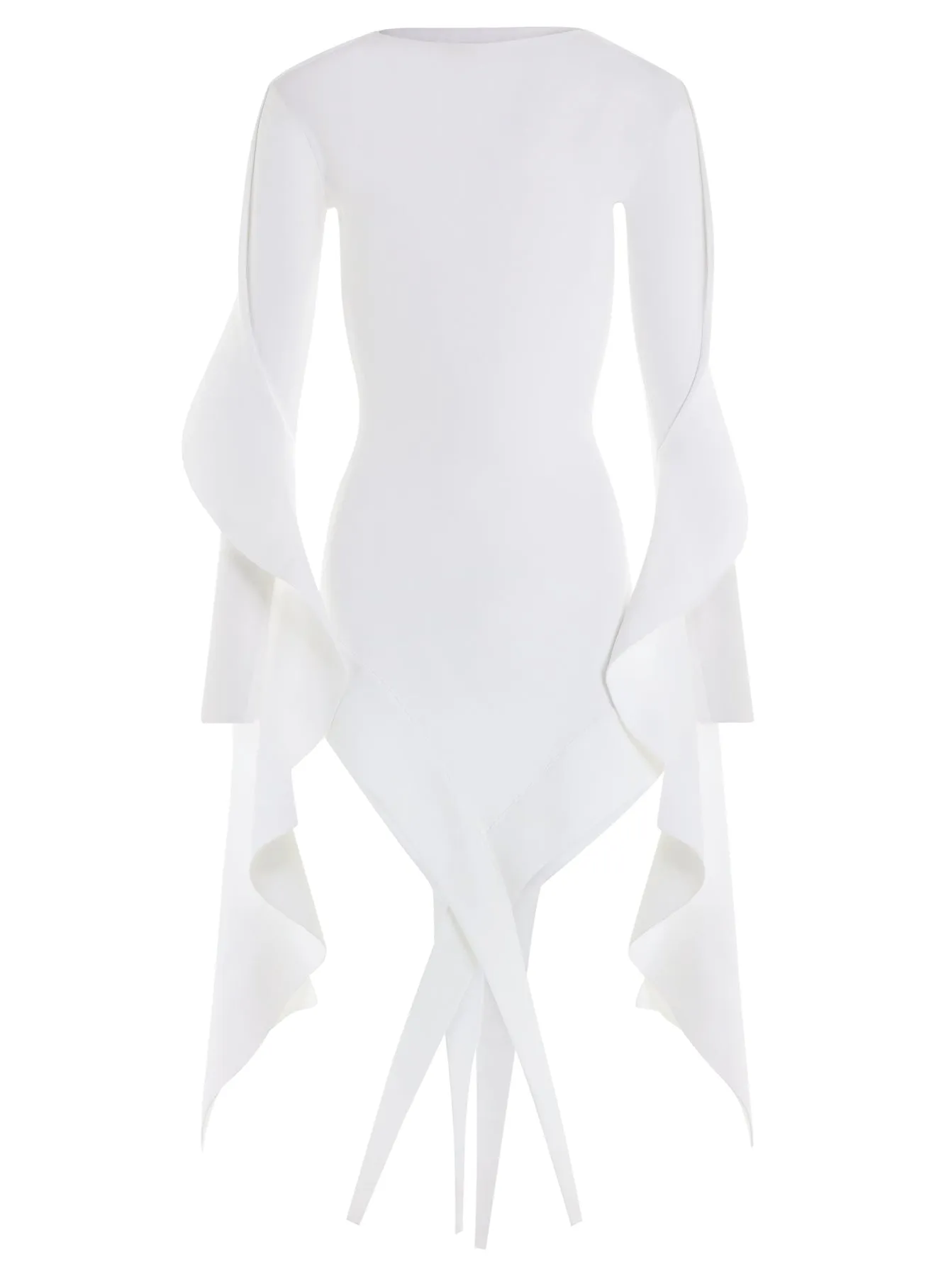 white asymmetric knitted dress